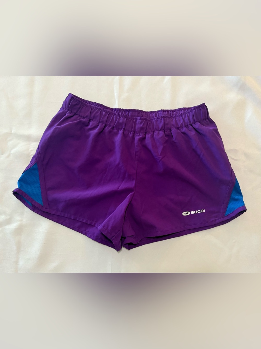 SUGOI Women's Purple Running Shorts with Blue Panels